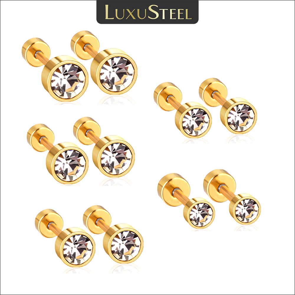 LUXUSTEEL круглые серьги-гвоздики с кубическим цирконием, антиаллергенные серьги из нержавеющей стали для женщин и мужчин, от 3 до 7 мм, рождественская вечеринка