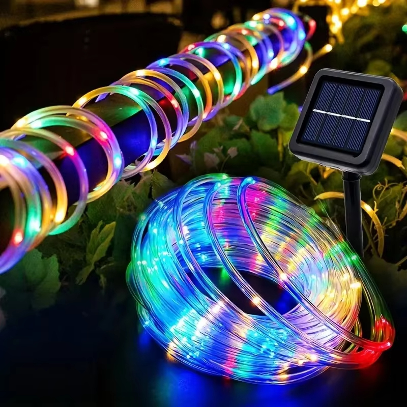 Guirnaldas de luces alimentadas por energía Solar de 7m/12m, 100LED, luces de cuerda impermeables para jardín al aire libre con 8 modos para decoración de fiestas, bodas, Patio y vacaciones