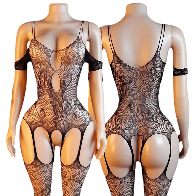 Körperstrumpf mit offenem Schritt, Spielzeug für Erwachsene, Fesselunterwäsche, Netz-Bondage, bestickte Strumpfhose, Sexspiele für Frauen/Männer/Paare