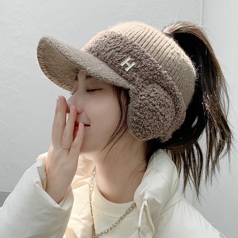 CNTANG 2024 tendance de la mode avec oreillettes vide haut casquettes de Baseball laine d'agneau tricoté femmes chapeau automne hiver plus épais casquette chaude