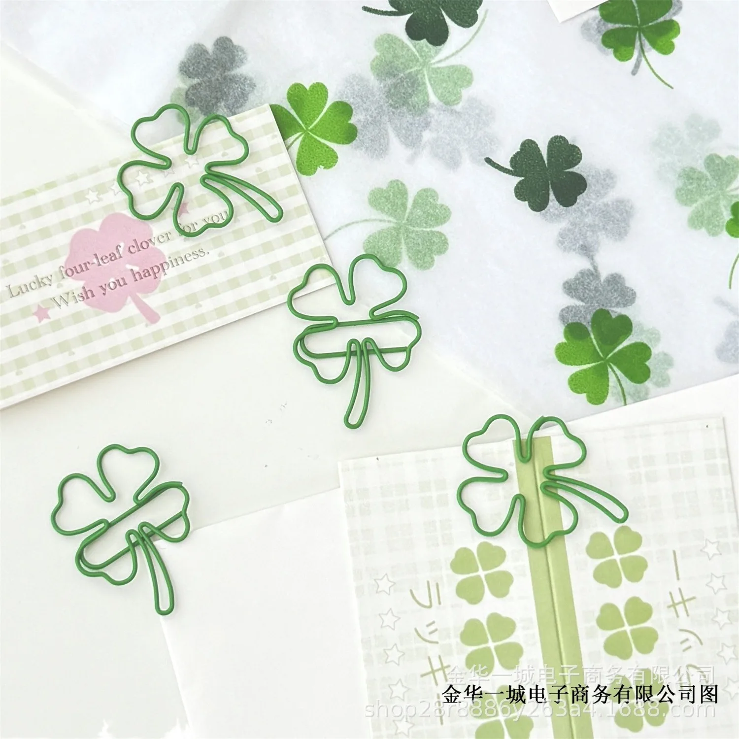 10Pcs Cute INS Green Four-leaf Clover Paperclips Lovely Girl Scrapbook Decor Binder Clip Office Document Bill  Binding Supplies
