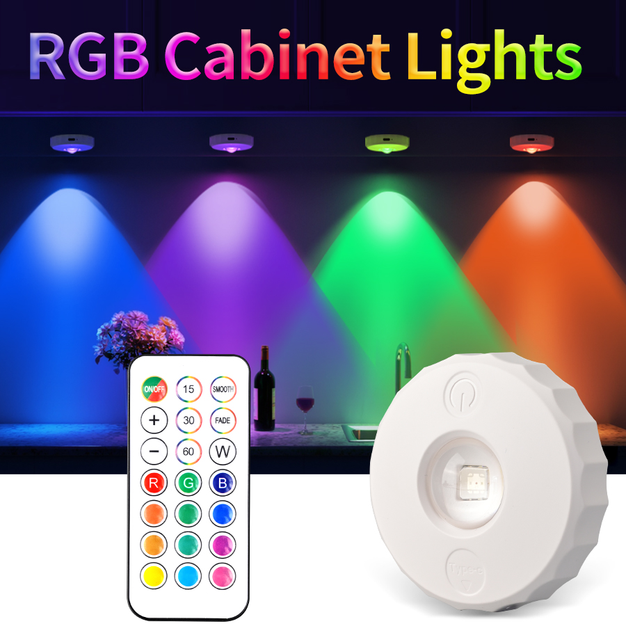 USB wiederaufladbare Unterschrankbeleuchtung RGB-LED-Nachtlichtstrahler für Küchendisplay, Schrank mit Fernbedienung, dimmbar