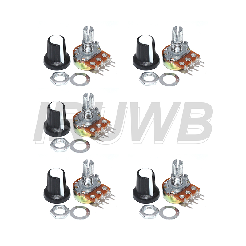 5 Juegos de resistencia de potenciómetro giratorio cónico lineal WH148 de 15mm y 3 pines para Arduino con tapa blanca AG2 1K 10K 20K 50K 100K 500K Ohm