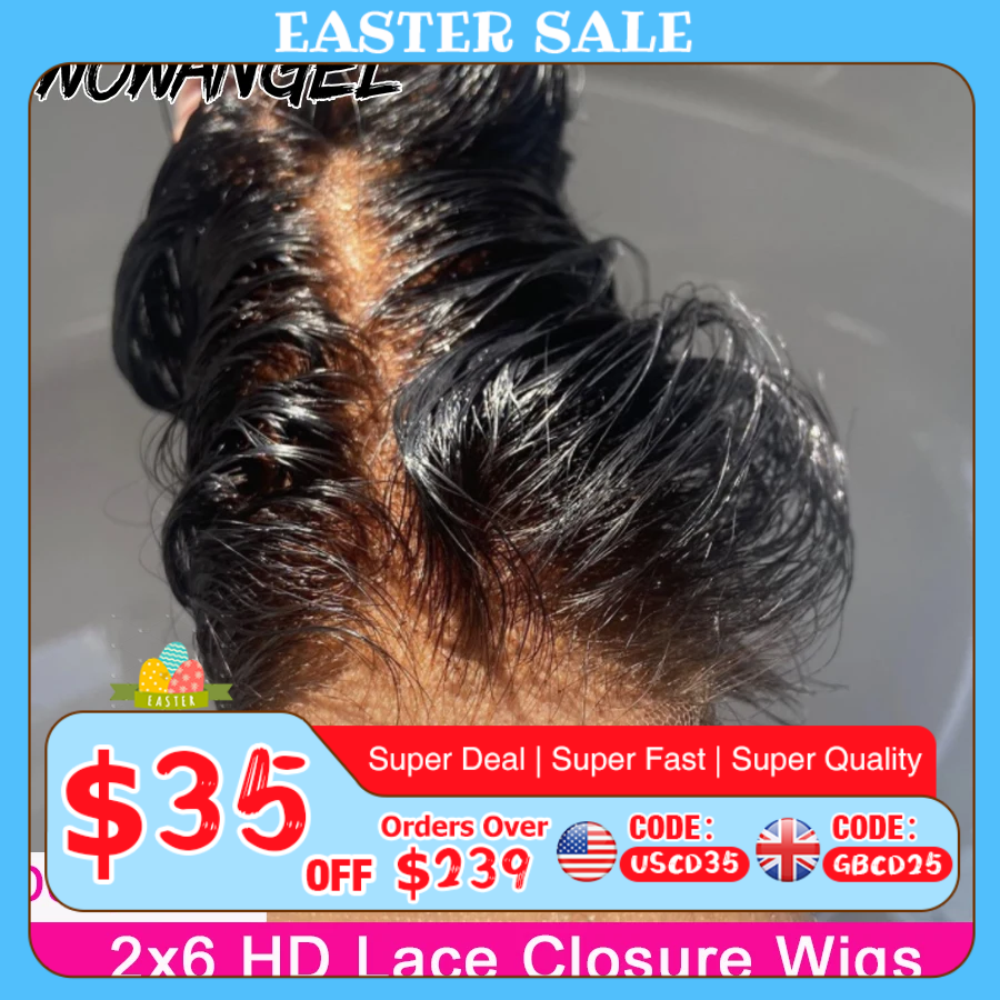 Perucas brasileiras de cabelo humano para mulheres, perucas de fechamento de parte profunda, renda HD invisível pré-arrancada, sem cola 250%, 2x6 HD