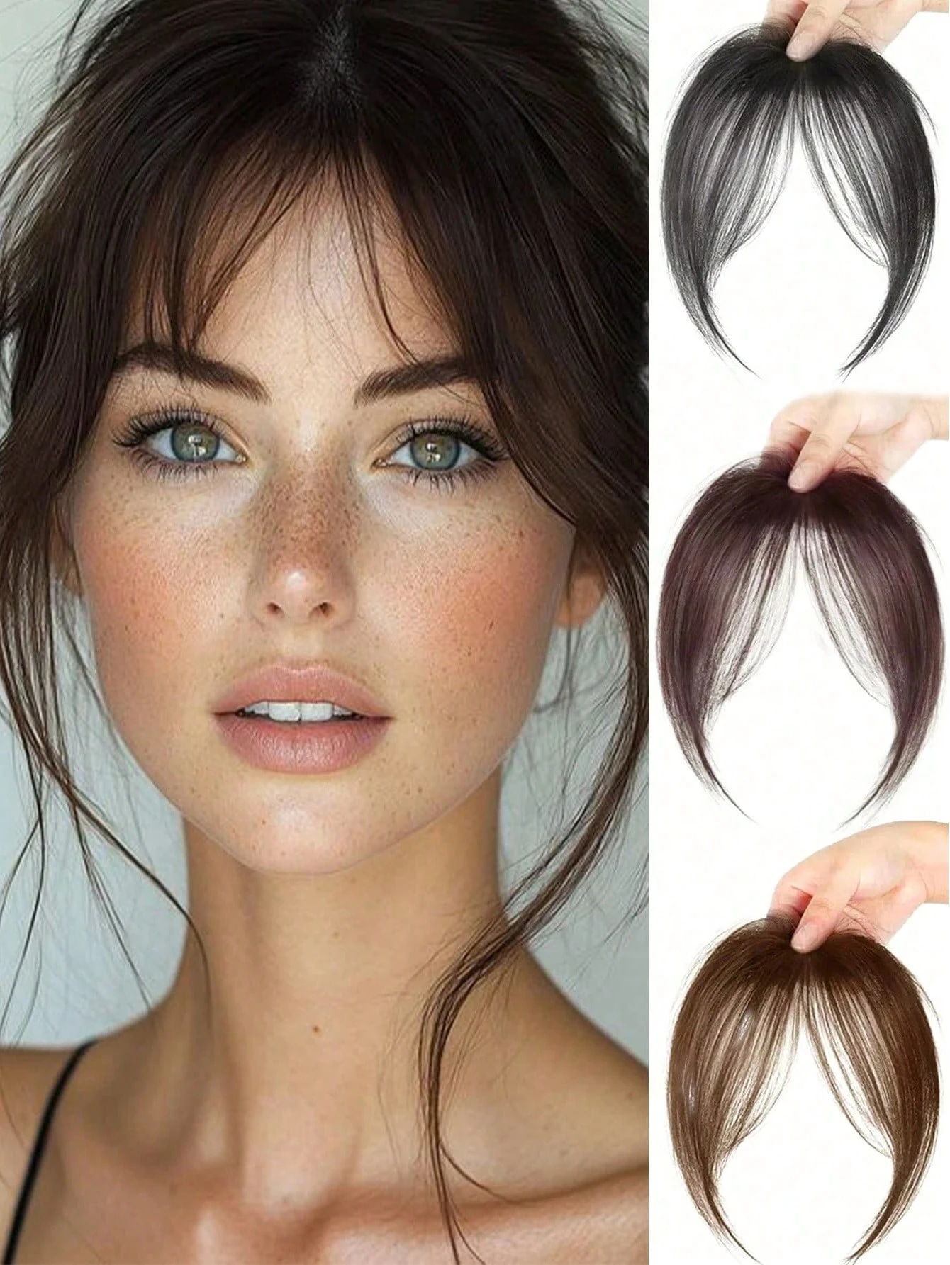 การสังเคราะห์วิกผมกลาง Bangs ผมคลิปต่อผมธรรมชาติไม่มีรอยต่อภาษาฝรั่งเศสคําเฉียง Bangs แปดตัวอักษร Bangs
