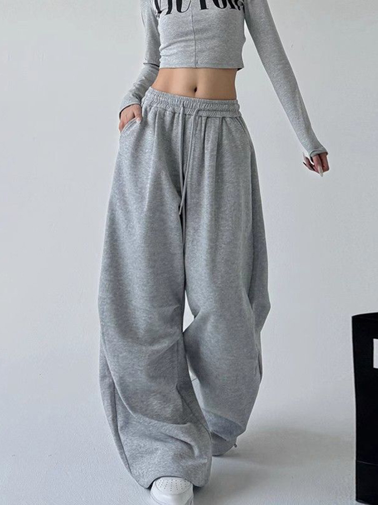 Y2k harajuku perna larga sweatpants feminino streetwear baggy oversize cinza calças esportivas cintura alta cordão casual joggers