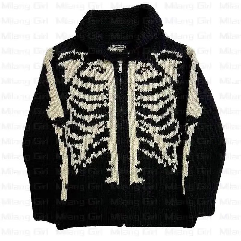 Winter Männer Schädel übergroßen Pullover Punk Hip Hop Pull Homme Frauen über Größe Pullover warme gestrickte Pullover koreanische Kleidung Y2K