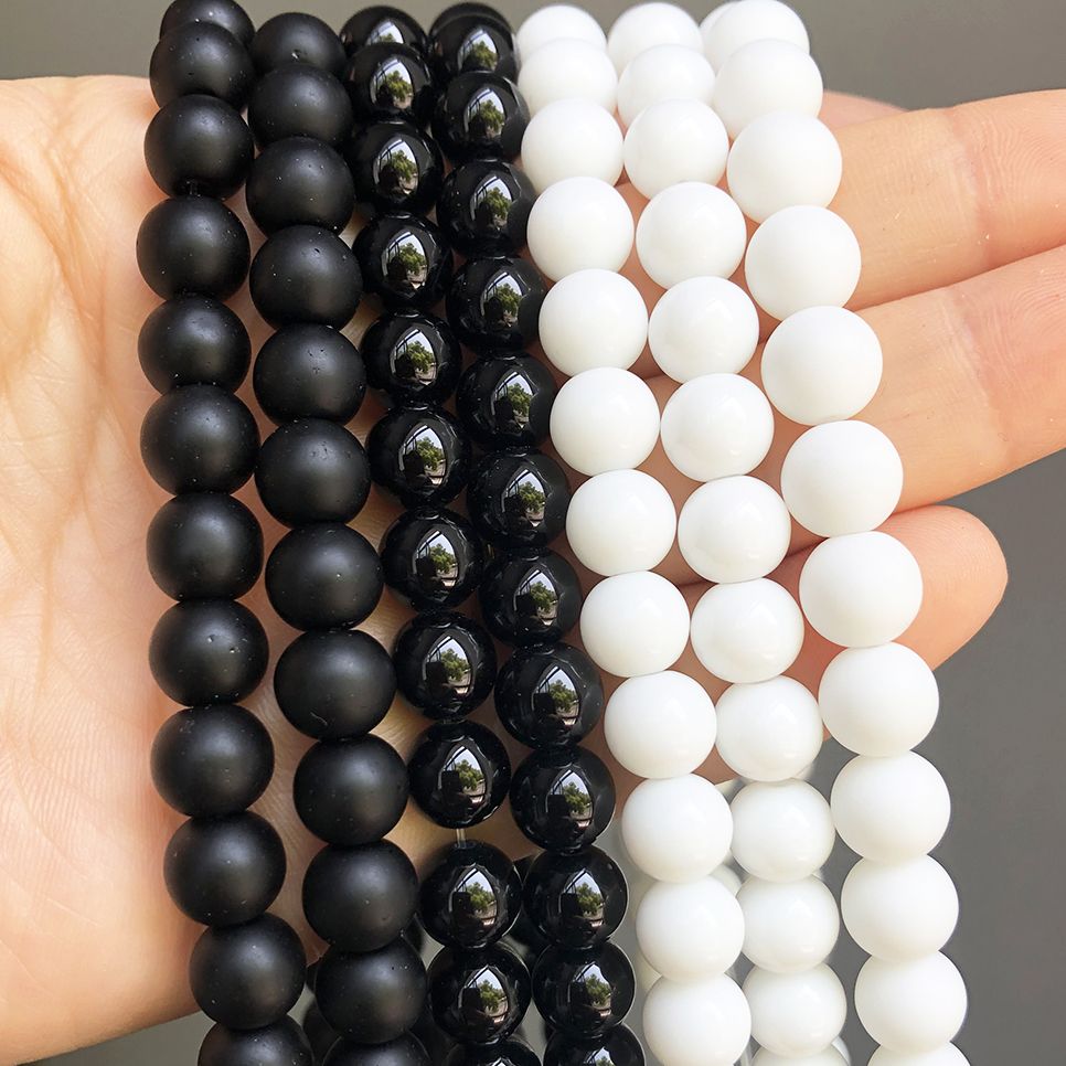Pierre naturelle blanc noir vernis mat Agates Onyx perles rondes lisses pour la fabrication de bijoux bracelet à bricoler soi-même 15 ''4 6 8 10 12mm