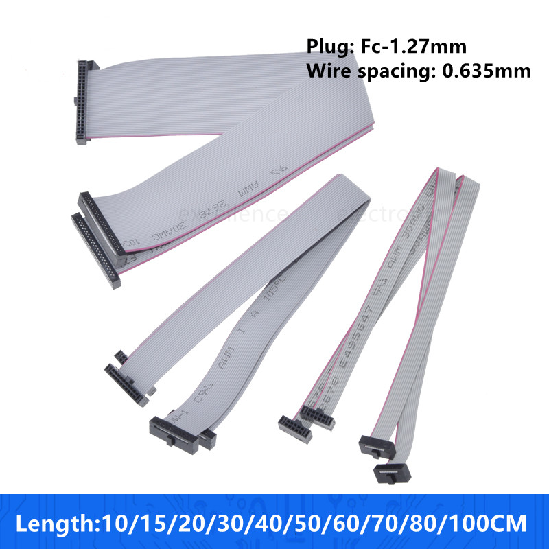 1PCS FC 1.27mm Cavo dati a nastro piatto grigio IDC Doppie estremità Stessa direzione FC-6/8/10/14/16/20/30/34/40P JTAG ISP Scarica cavo