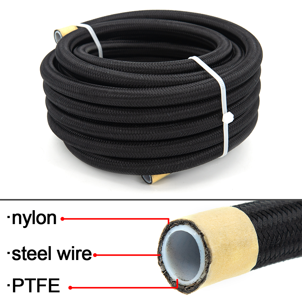 Tuyau d'huile et de carburant en PTFE, 10/20 pieds, 3m/6m, AN6 AN8 AN10, NYLON tressé à l'intérieur du PTFE, livraison gratuite