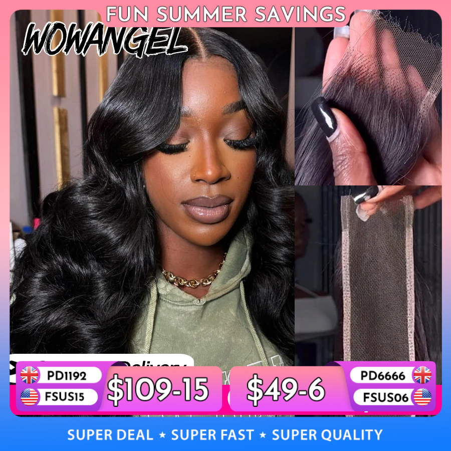 2x6 hd fechamento do laço apenas onda do corpo cabelo humano pré arrancado pele profunda separação kim k fechamento invisível laço suíço remy cabelo
