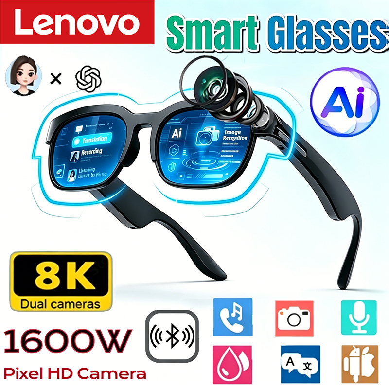 Умные очки Lenovo 2026: Новинка с ИИ-переводом, Bluetooth, записью разговоров, прослушиванием музыки. Смарт-очки для мужчин и женщин.