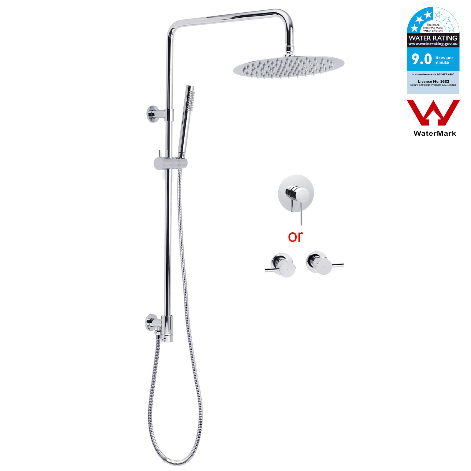 **Sydney Stock** KYLINS Ronde Chrome 8/10/12/16'' Twin Douchekop Met Handrail Combo Hogedruk Watermark Wels