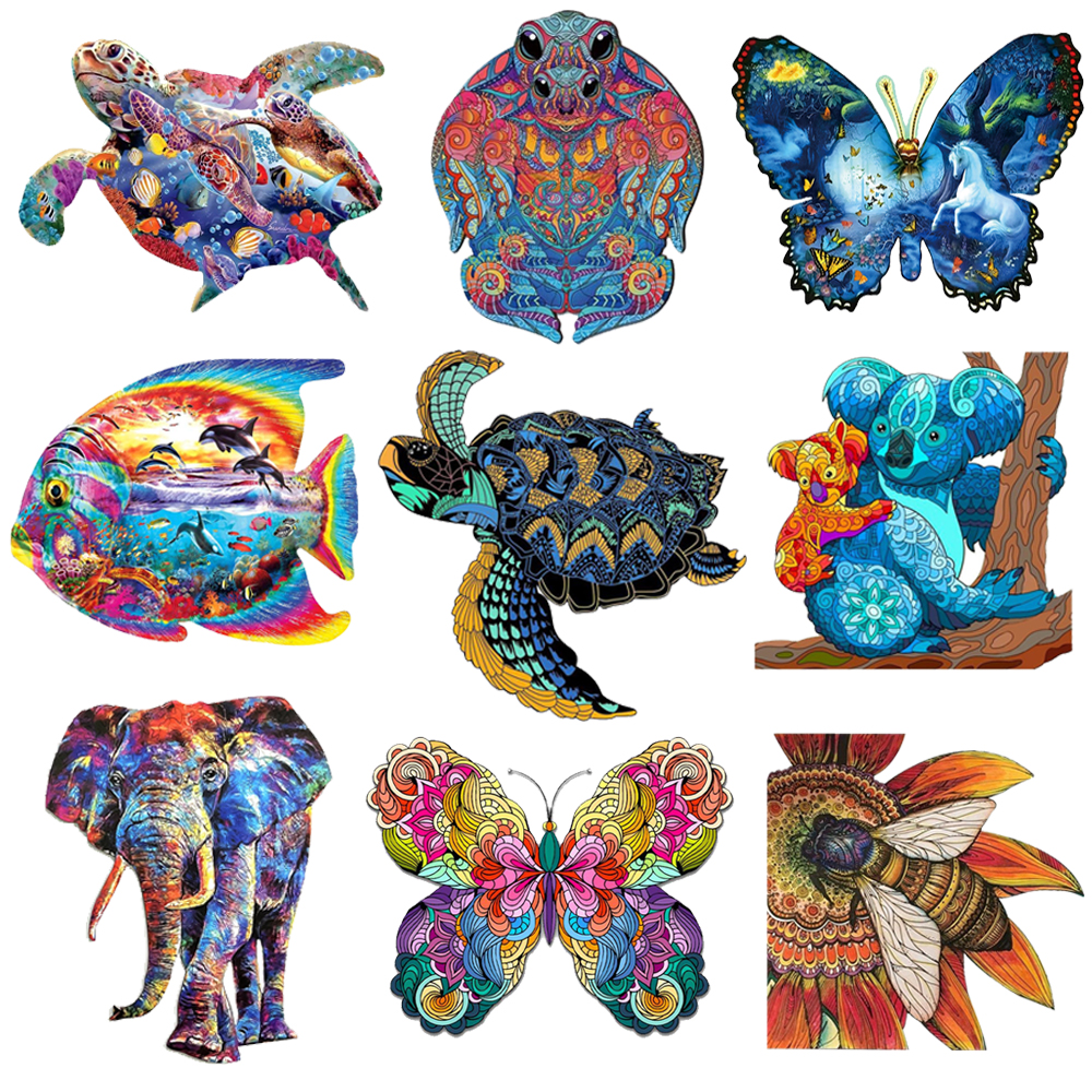 Rompecabezas de madera populares para adultos y niños, juguete Montessori de animales exquisitos, juego de tablero de forma Irregular, dibujo de pavo real DIY