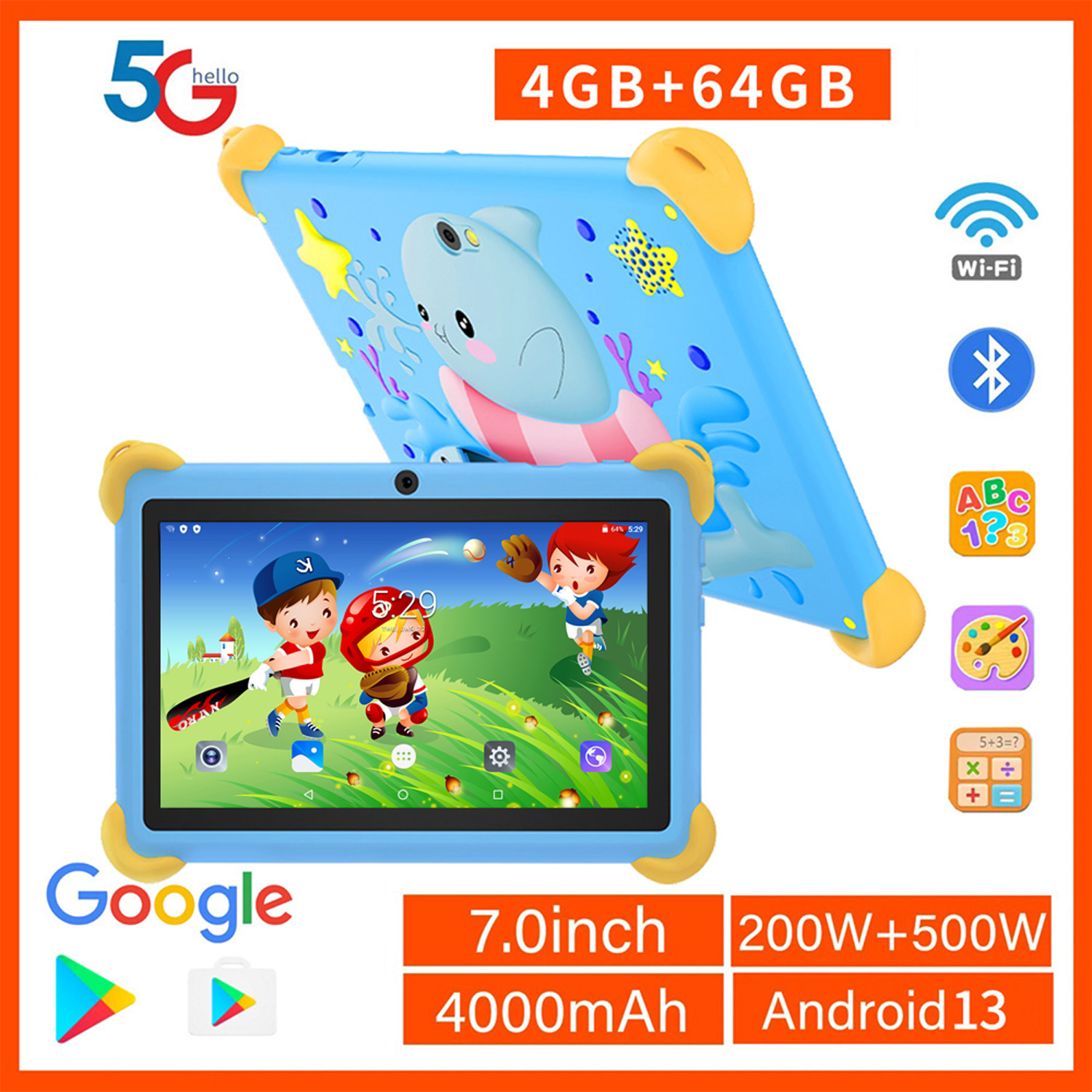 Nowy 7-calowy tablet dla dzieci 5G Pad Cartoon Pattern Android Learning Education Tablet PC Kids-Proof Protective Case Tablet 4000mAh