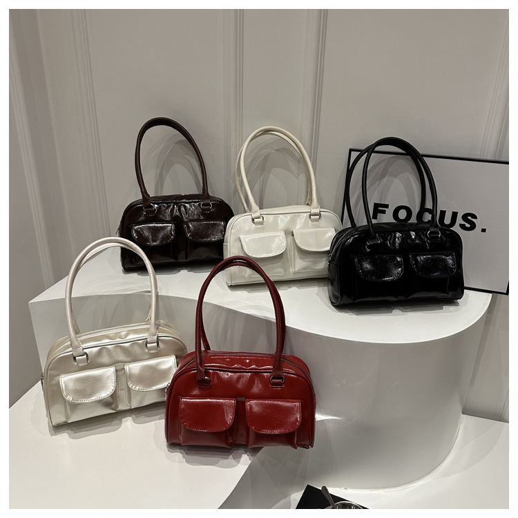Borsa hobo a tracolla da donna retrò Borsa per la spesa in pelle PU Borsa per ascelle di design solido alla moda Borsa per ascelle a mano con doppia tasca casual