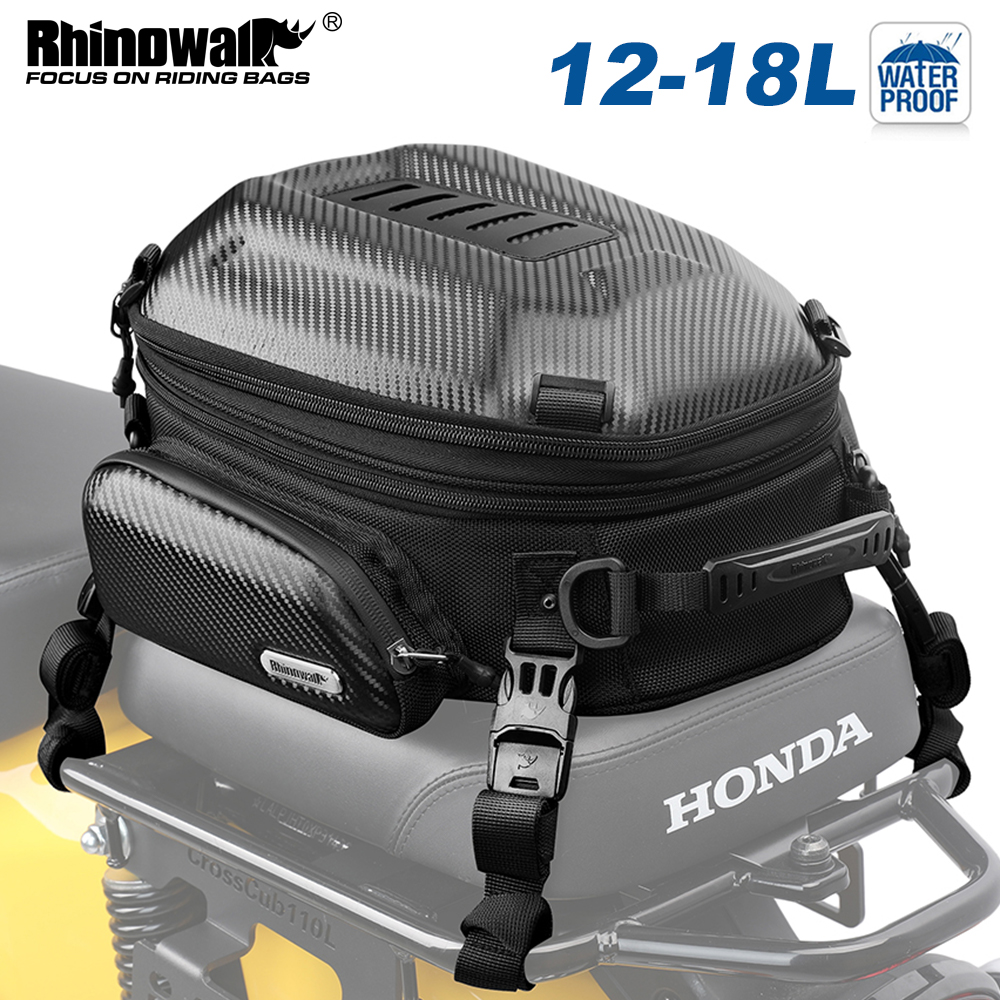 Rhinowalk Motorrad-Hecktasche, 12 l–18 l, wasserdicht, erweiterbar, Motor-Rücksitztasche, Motorrad-Gepäck, Rucksack, Satteltasche, Reitertasche