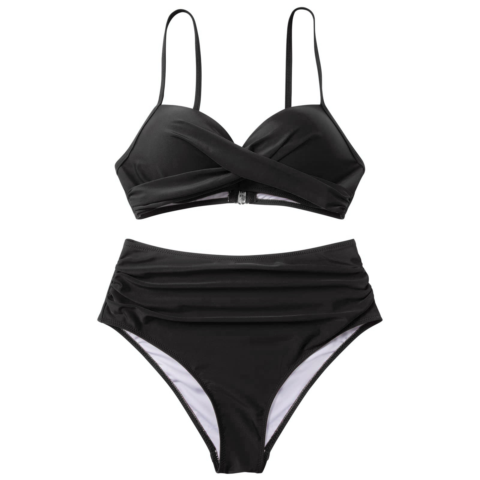 Bikini de cintura alta para mujer, traje de baño acolchado con realce fruncido, conjunto de Bikini para mujer 2024