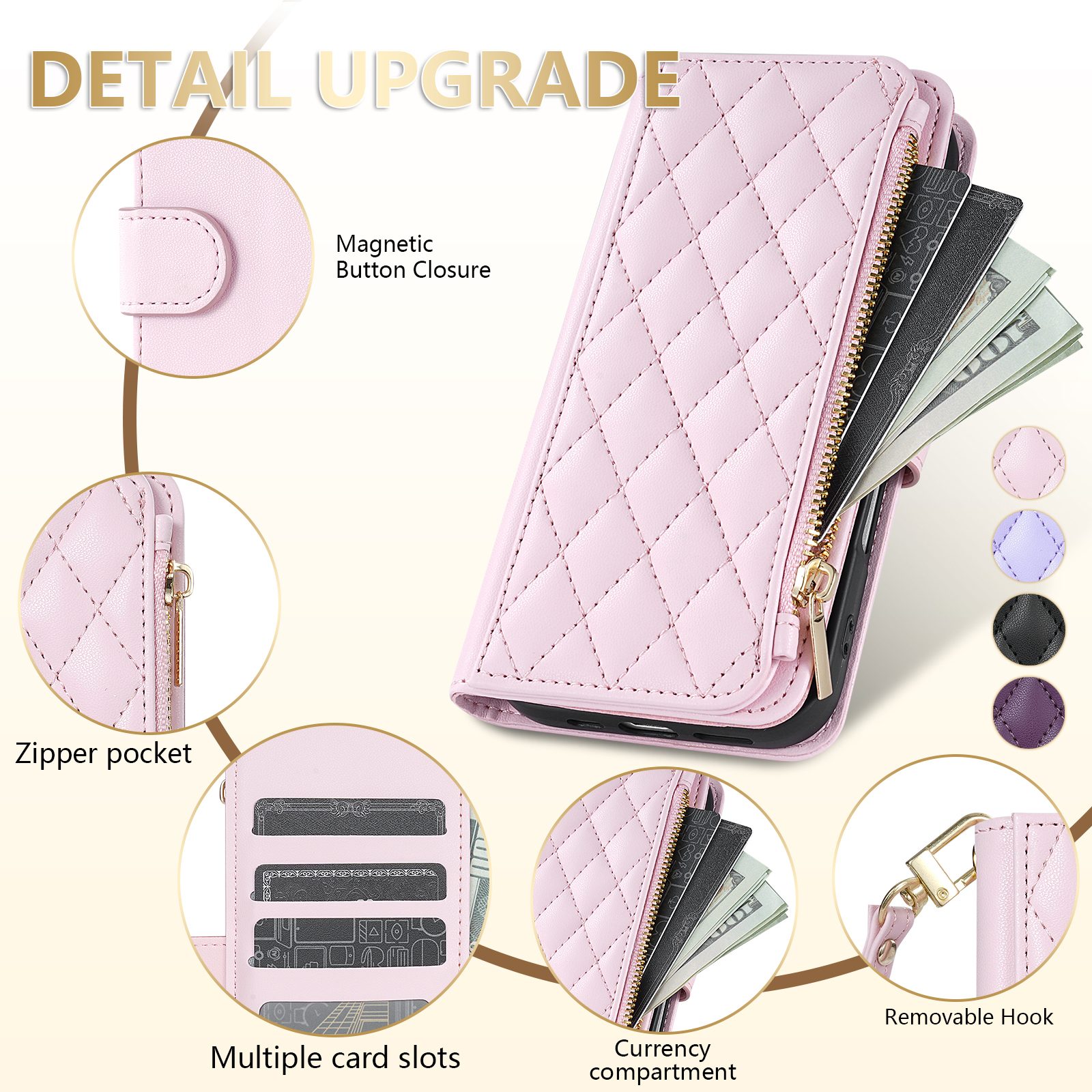 Portemonnee Kleine geur Rits Kaartsleuf Magnetische flip lederen tas voor iPhone 16e 16 Pro Max 15 Plus 14 13 Mini 12 11 X SE2 8 7