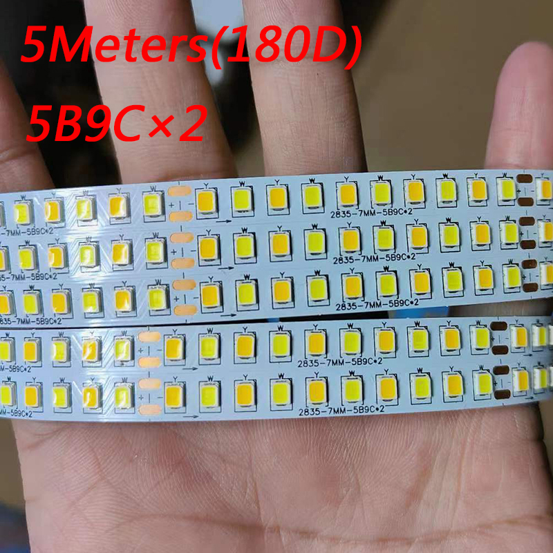 Tira de luces LED de dos colores para reparación de candelabros, cinta de luz LED de 51-60W, 2 puntos de soldadura, 5 metros, 2835, 180D, 2 colores