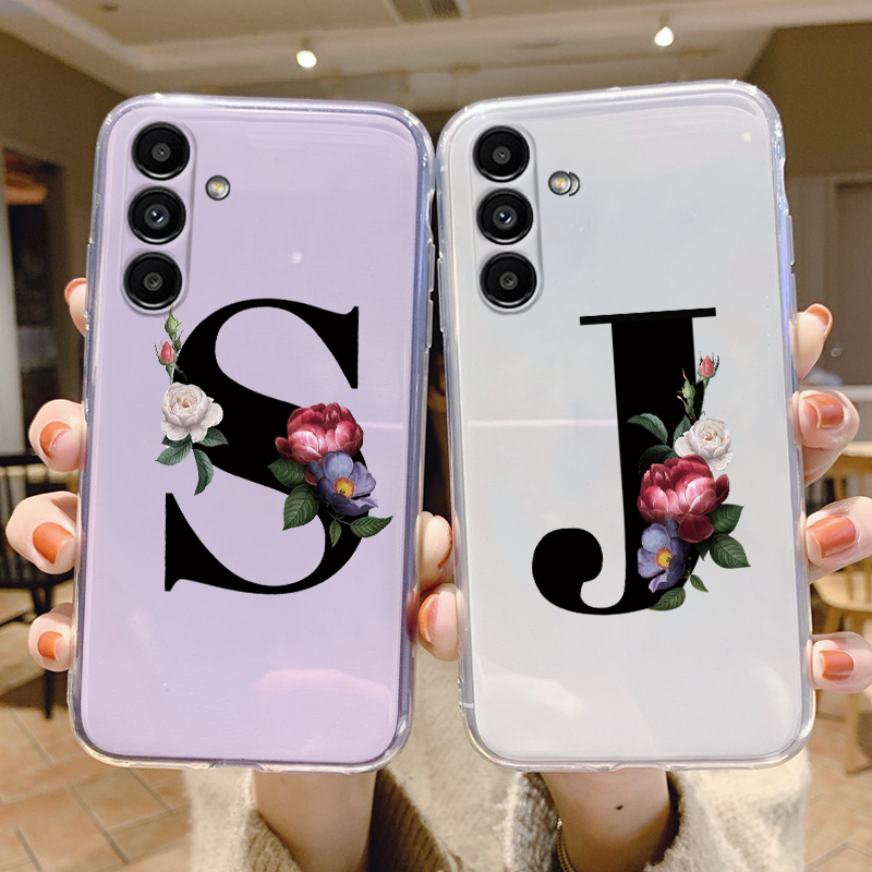 For Samsung Galaxy A15 5G Case Cute Letters Flowers Silicone Back Cover For Samsung A55 A35 A25 A06 A07 A37 A57 Phone Case Clear