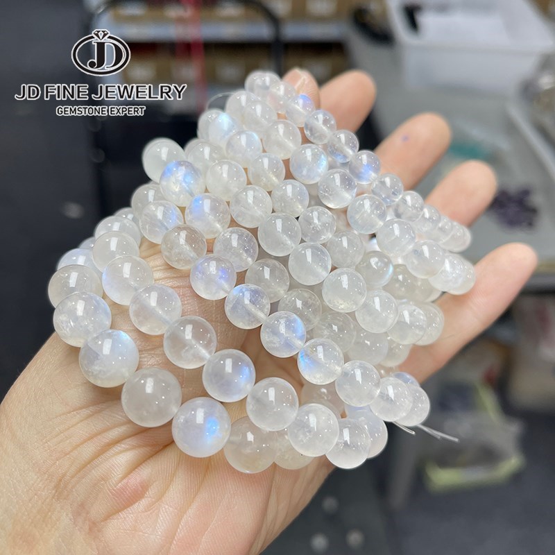 JD Natural Blue Moonstone Round Bead Strand Bracelets Women Men Charm Blue Flash Beads Luxury Energy Elastic Wrist Yoga Jewelry