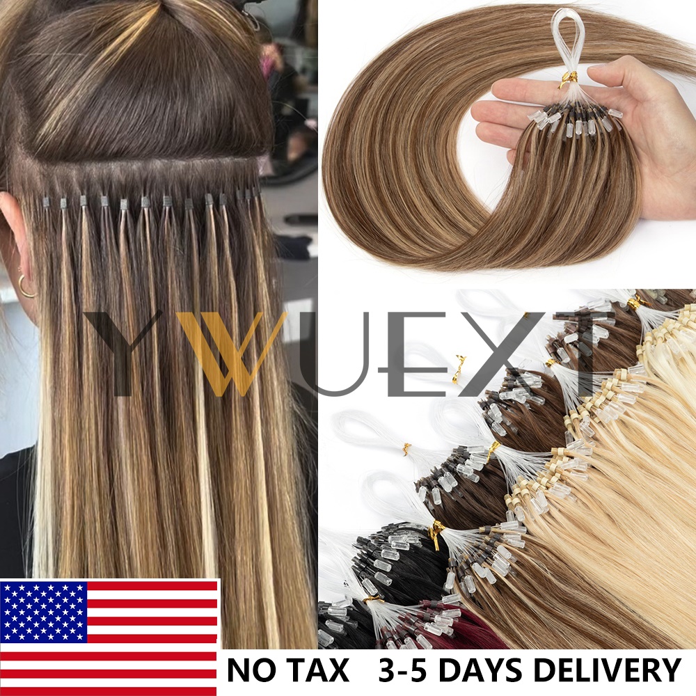 Extensions de cheveux humains à micro-anneaux, expédiées depuis les États-Unis, 12-20 pouces, lisses naturels, noir, brun, blond, 50 pièces, extensions à micro-perles, 30g/paquet pour femmes