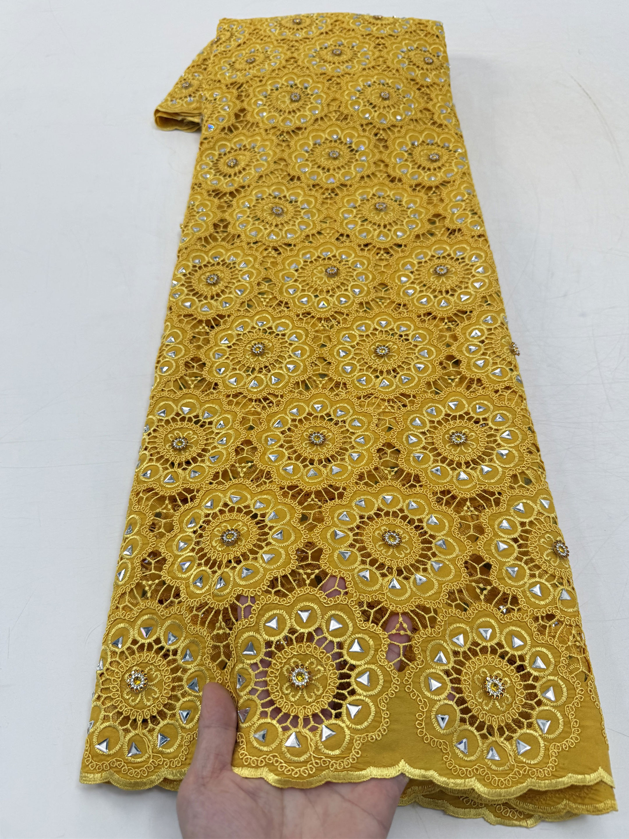 African Guipure Cord Lace Fabric Water Soluble Embroidery Rhinestone High Quality Dubai For Women's Banquet Party Dress Sewing