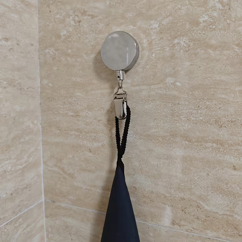 Toallero Retráctil para Caravana, Soporte de Toallas de Mano Autoadhesivo sin Taladro, Montado en la Pared, con Cable de Acero Inoxidable y Abrazadera Resistente