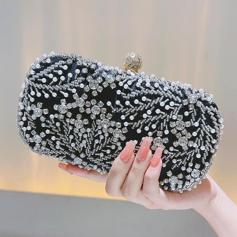 Shiny Handmade Party Bag Dazzling Flower Women Crystal Pearl Clutch Evening Bags Hollow Out Wedding Shoulder Handbag And Purse
