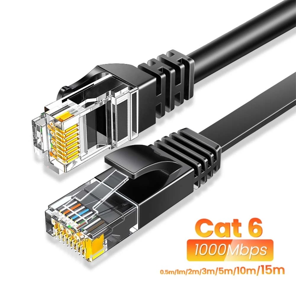 CYANMI Cat 6 Cabo Ethernet 165ft, Outdoor & Indoor 10Gbps Suporte Cat8 Cat7 Rede, Flat High Speed RJ45 Internet LAN Cabo de Patch Sólido para Computador com Clipes para Roteador, Modem, PS4/5, Xbox, Jogos, Preto