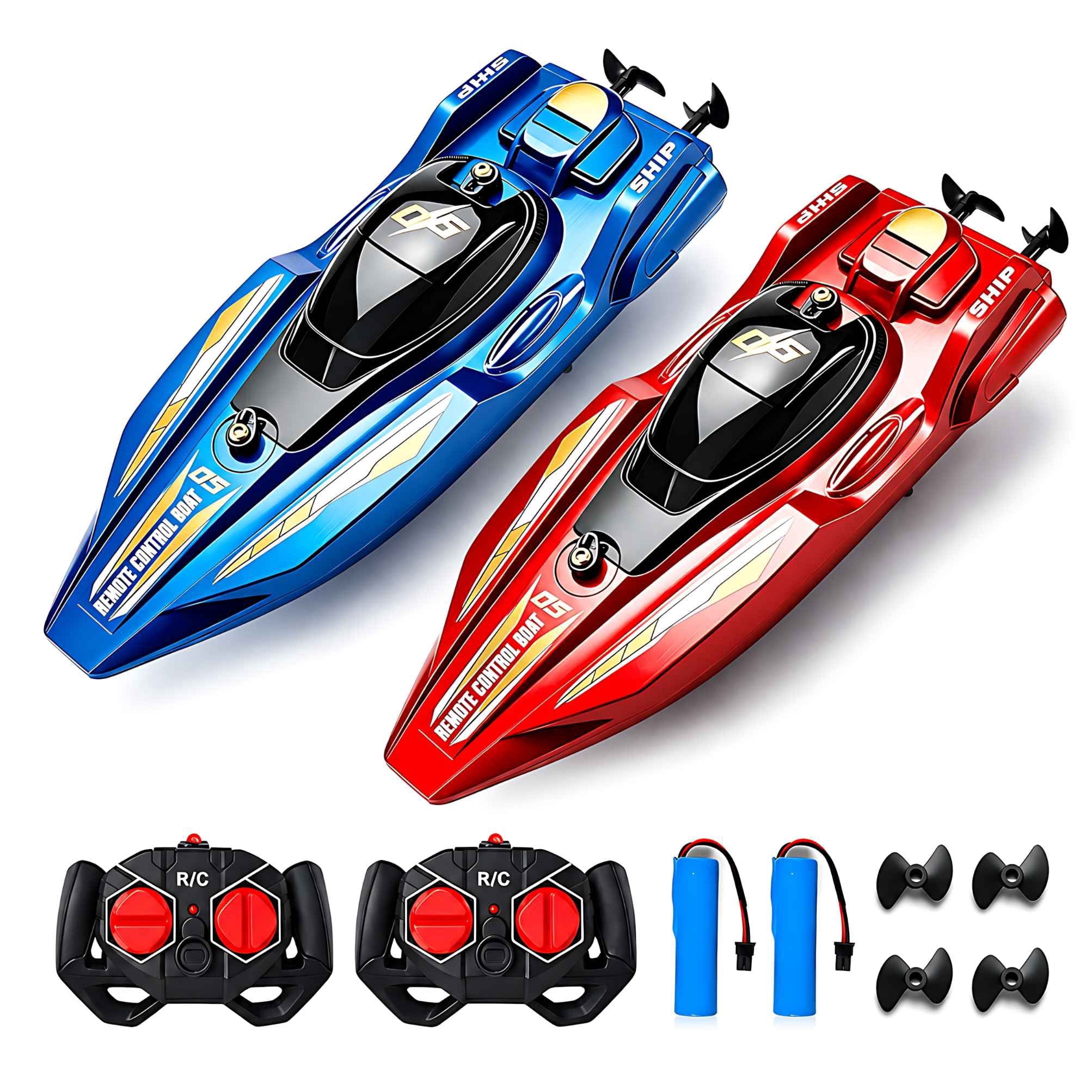 Ensemble de 2 bateaux télécommandés RC, bateaux de course à double moteur, étanches, électriques, jouets aquatiques pour piscine, lac, enfants, garçons, filles
