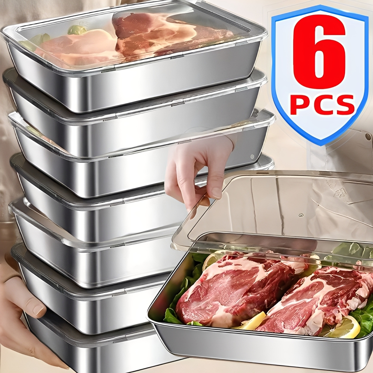 Stainless Steel Food Storage Container Rectangle Dish with Cover Noodles Fruit Tray Lunch Box Thick Refrigerator Organizer Plate
