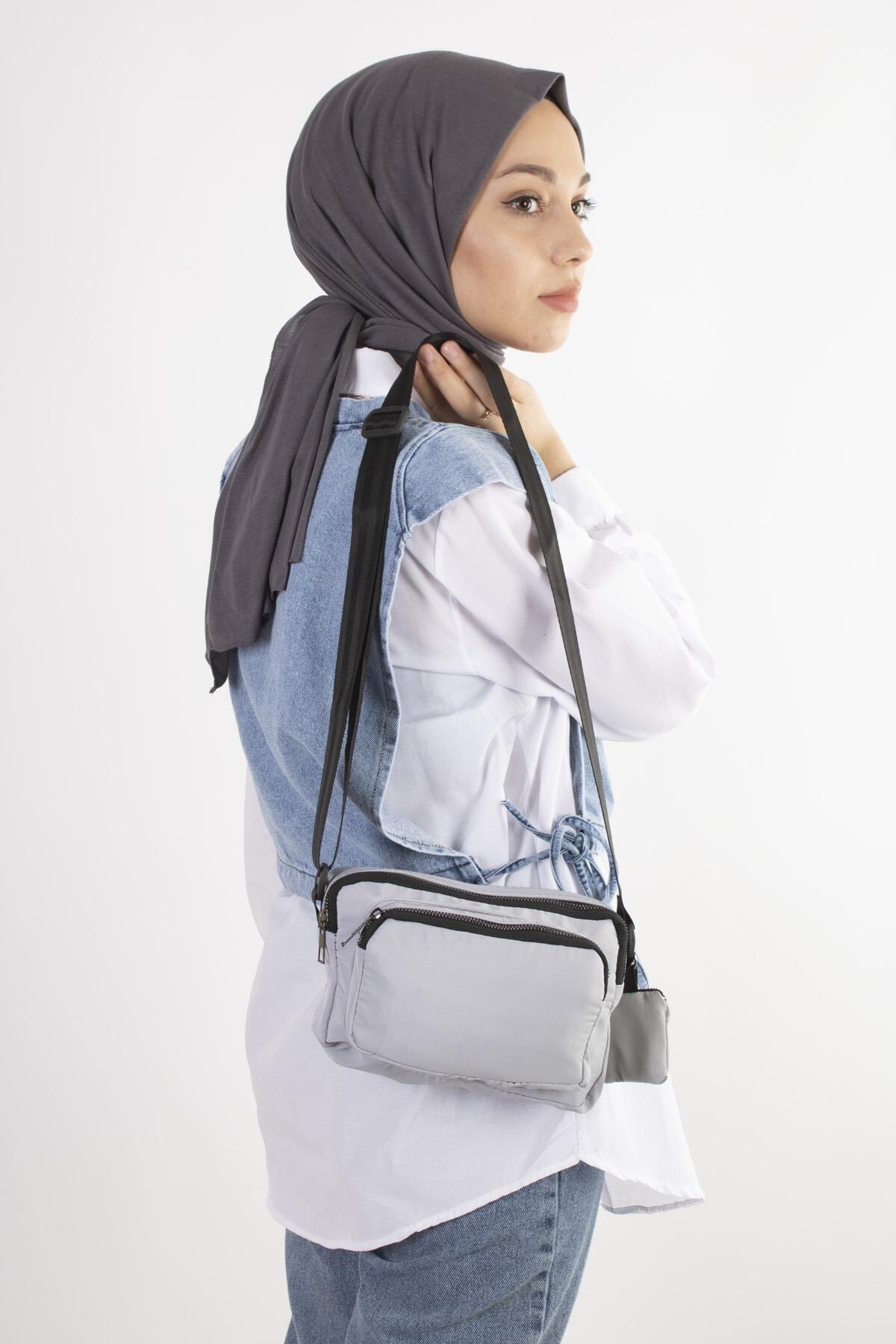 Dompet Wanita Tas Bahu Rinci Kualitas Tren Fashion Abu-abu Tas Musim 2022 Wanita Muda Panjang Pendek