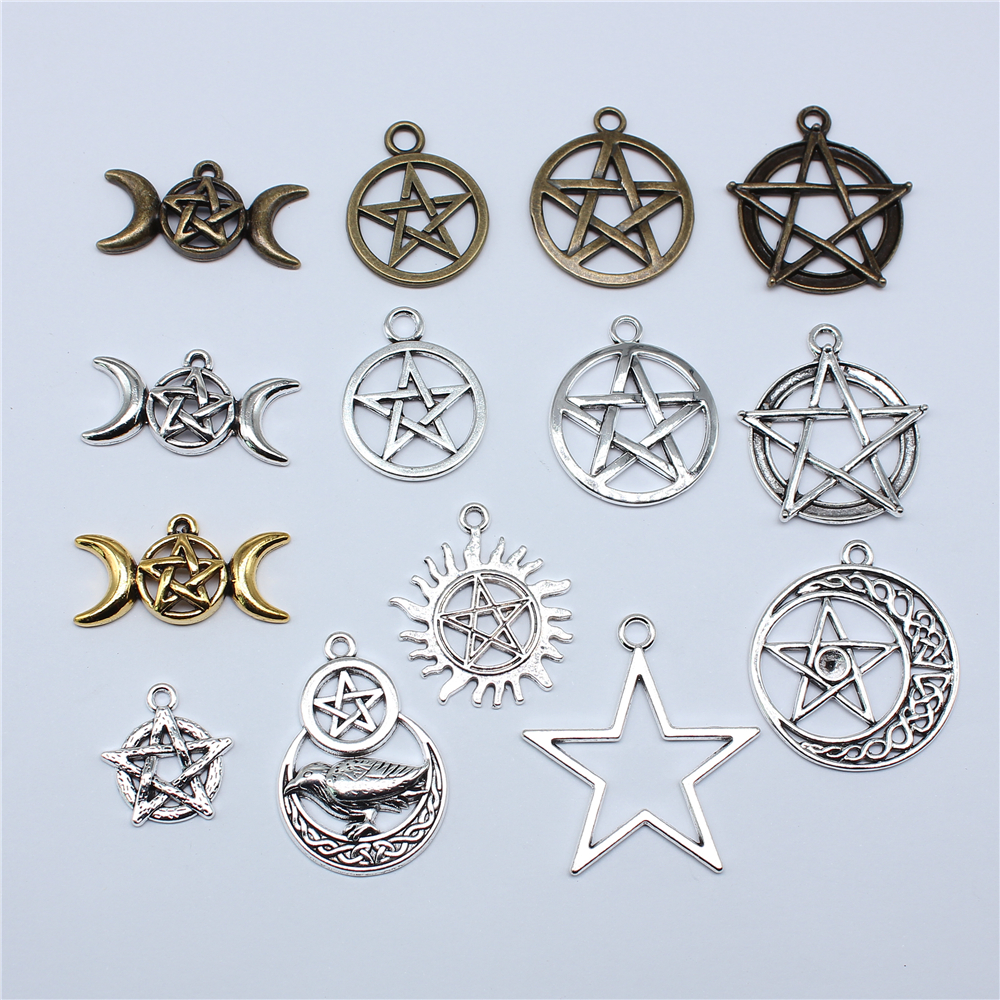 10 pièces breloques sorcière étoile pentagramme tibétain Bronze argent couleur pendentifs Antique fabrication de bijoux bricolage pendentif artisanal fait à la main