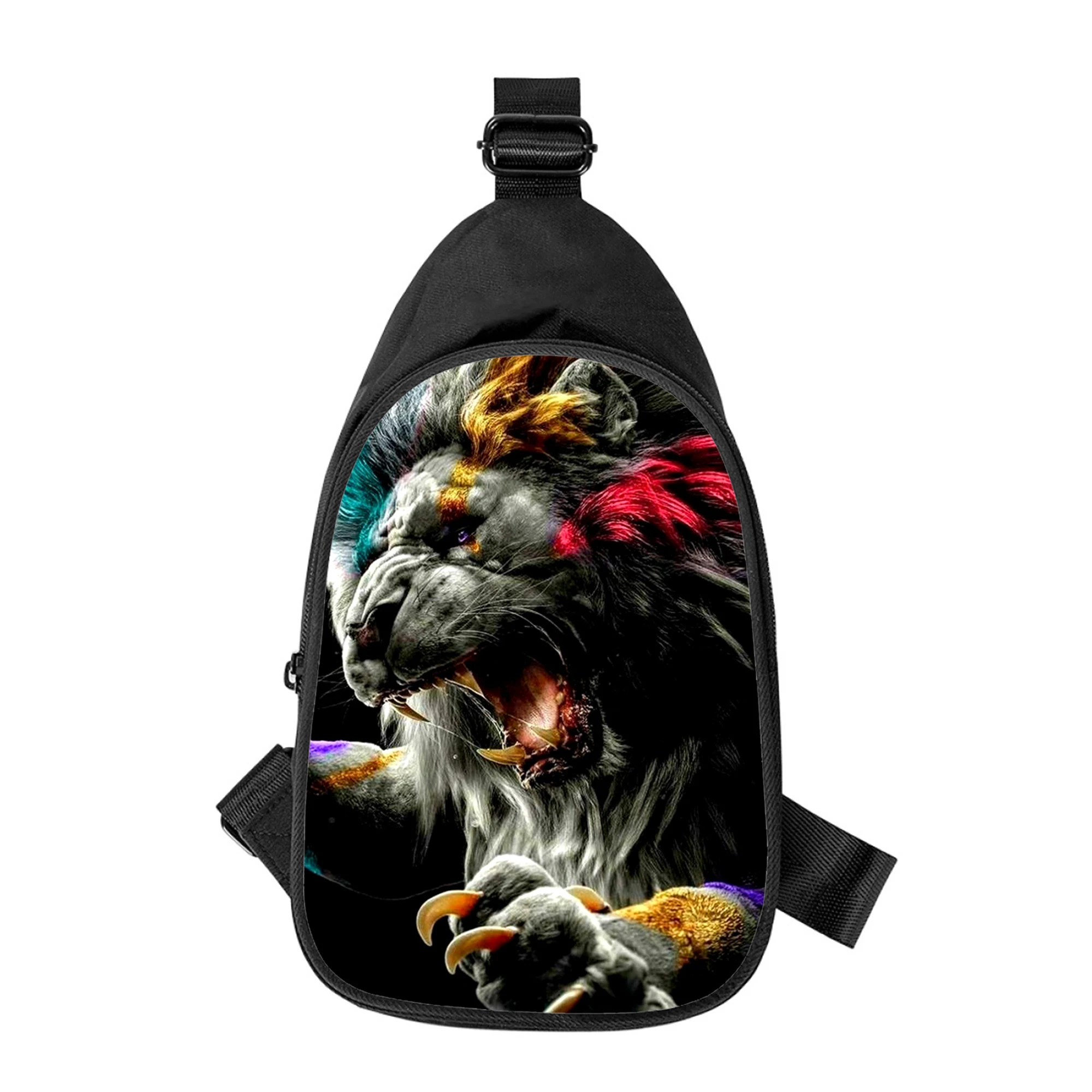 Bolso de pecho cruzado en diagonal para hombres y mujeres, bolso de hombro, paquete de cintura escolar para marido, ilustración feroz, León 3D, nuevo