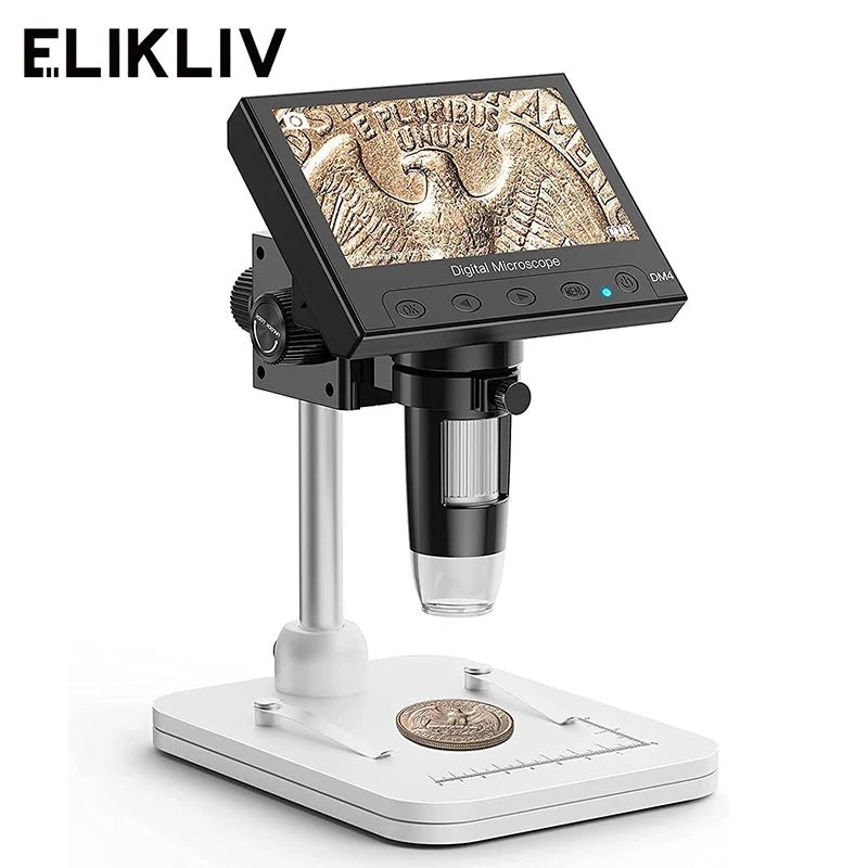 Elikliv EDM4 Microscopio digitale LCD da 4,3" per microscopio elettronico di riparazione con lente d'ingrandimento per monete 1000x con luci a LED per Windows PC
