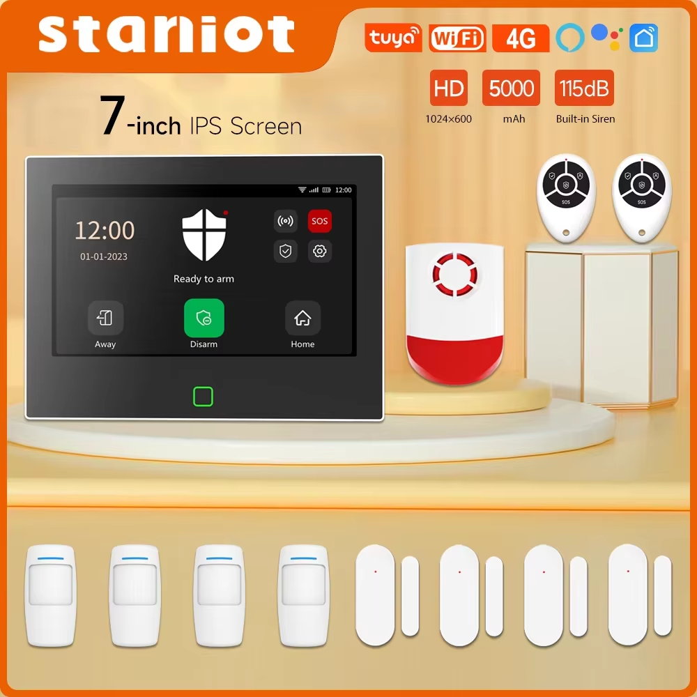 Staniot 7 дюймов домашняя сигнализация беспроводная WiFi 4G Tuya Smart Security Protection Kit встроенный 115 дБ громче сирена 5