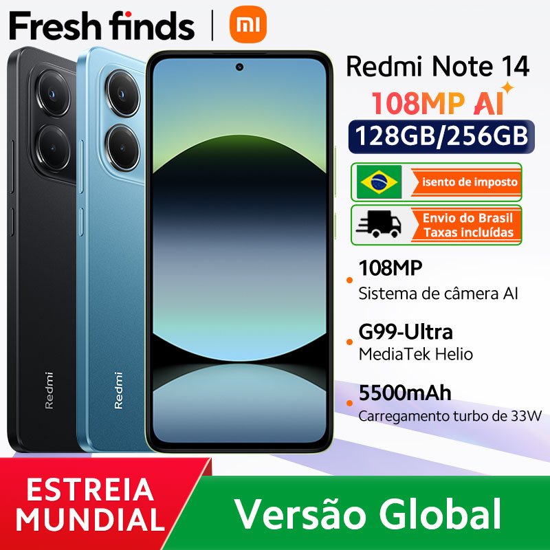 【Estreia mundial】 Versão global Xiaomi Redmi Note 14 MediaTek Helio G99-Ultra 108MP AI 5500mAh 6,67" AMOLED 120Hz Display IP54