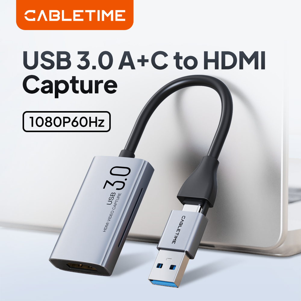 CABLETIME Video Capture Card USB 3.0 4K HDMI naar USBA USB-C HDMI Video Grabber Box voor PC Computer Camera Live Gaming