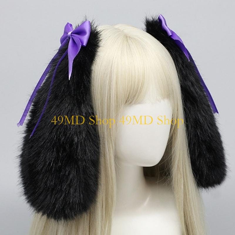 49md Girls Handgefertigte pelzige Kaninchen Ohrstirnband Anime Kaninchen Party Kostüm Kaninchen Ohren Ohren