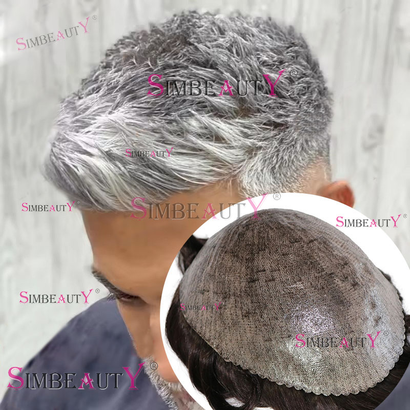 Tidak Terdeteksi Hitam Abu-abu 1B65 1B80 Rambut Palsu Pria Tahan Lama Kulit Tipis Rambut Manusia Kulit Mikro Penuh PU Wig Pria Murah Prostesis Kapiler