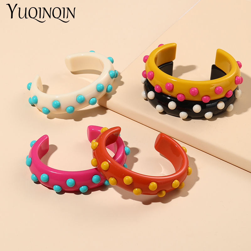 Coreano retro colorido bonito manguito pulseiras para mulheres moda jóias acrílico charme aberto pulseira para meninas festa presente de viagem