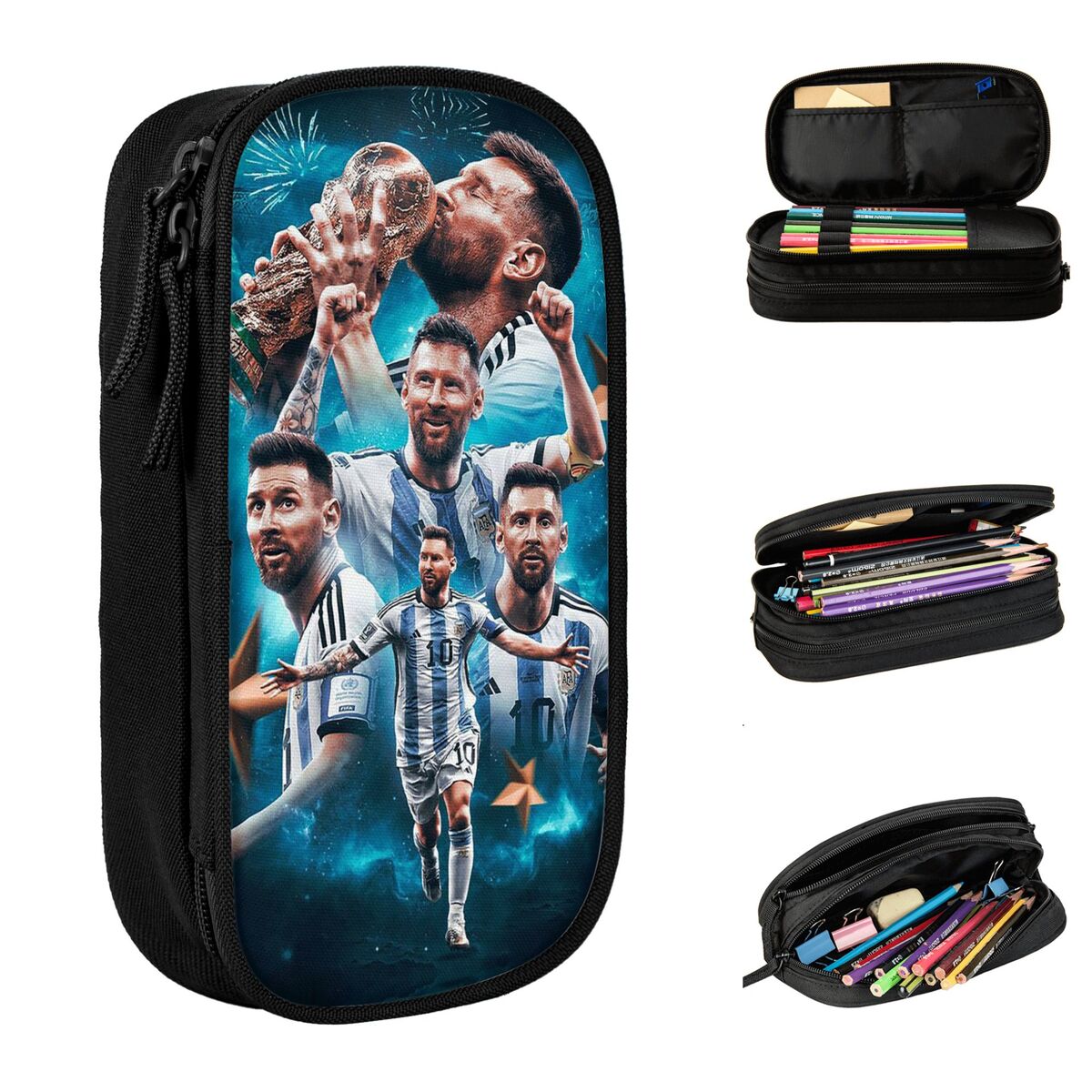 Estuche de lápices de fútbol Argentina Messi, caja de lápices para amantes de los fanáticos del fútbol, bolsas grandes para estudiantes, regalos escolares, papelería