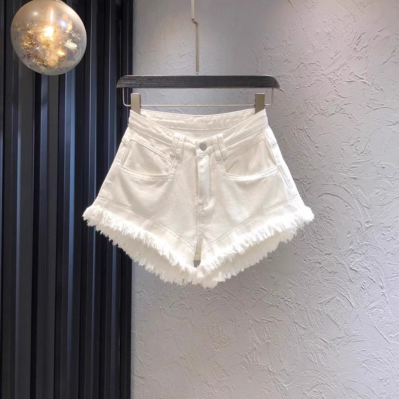 Design Raw Edge Weiß Denim Shorts Weibliche 2026 Sommer Neue Hohe Taille Schlank A-förmigen Breite bein Jeans ropa Mujer Shorts