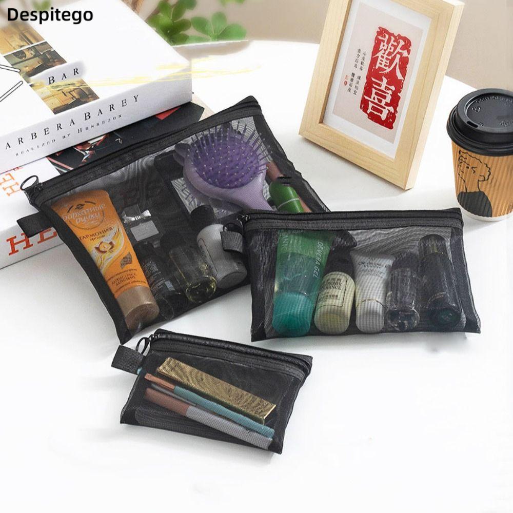 Bolsa de maquillaje de malla para niña y mujer, organizador portátil de cosméticos, lápiz labial, artículos de tocador, servilletas sanitarias, bolsa pequeña de almacenamiento