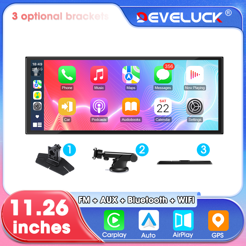 Radio para coche universal Develuck con pantalla de 11,26'', multimedia, reproductor de video Wi-Fi, pantalla CarPlay inalámbrica para Apple Android Auto FM AUX​