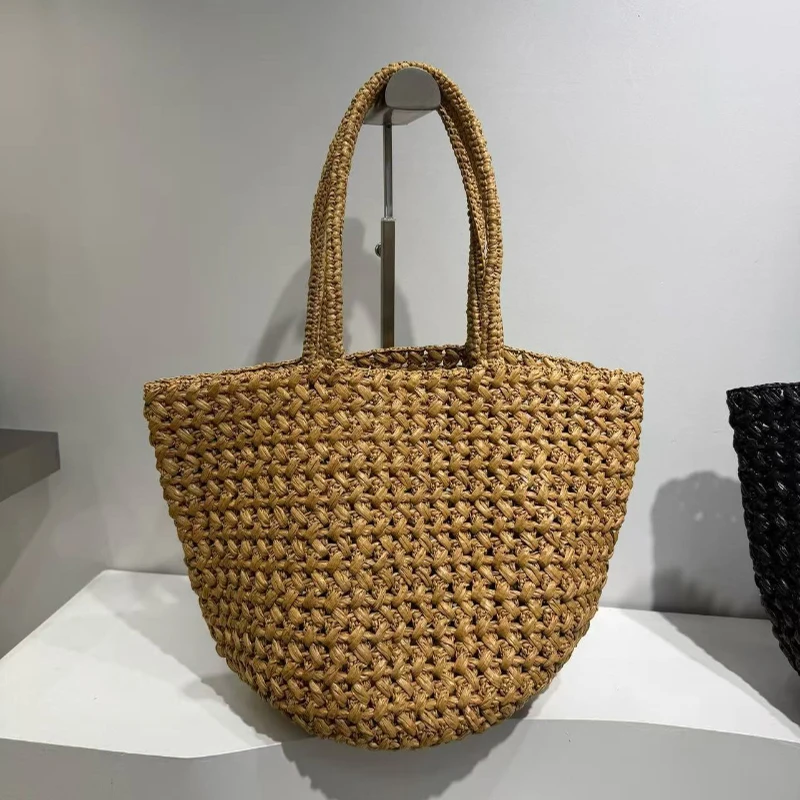 Bolsa Artesanal Simples e Elegante, Bolsa de Palha Boêmia Versátil, Bolsa de Ombro Grande para Mulheres, Várias Cores à Escolha