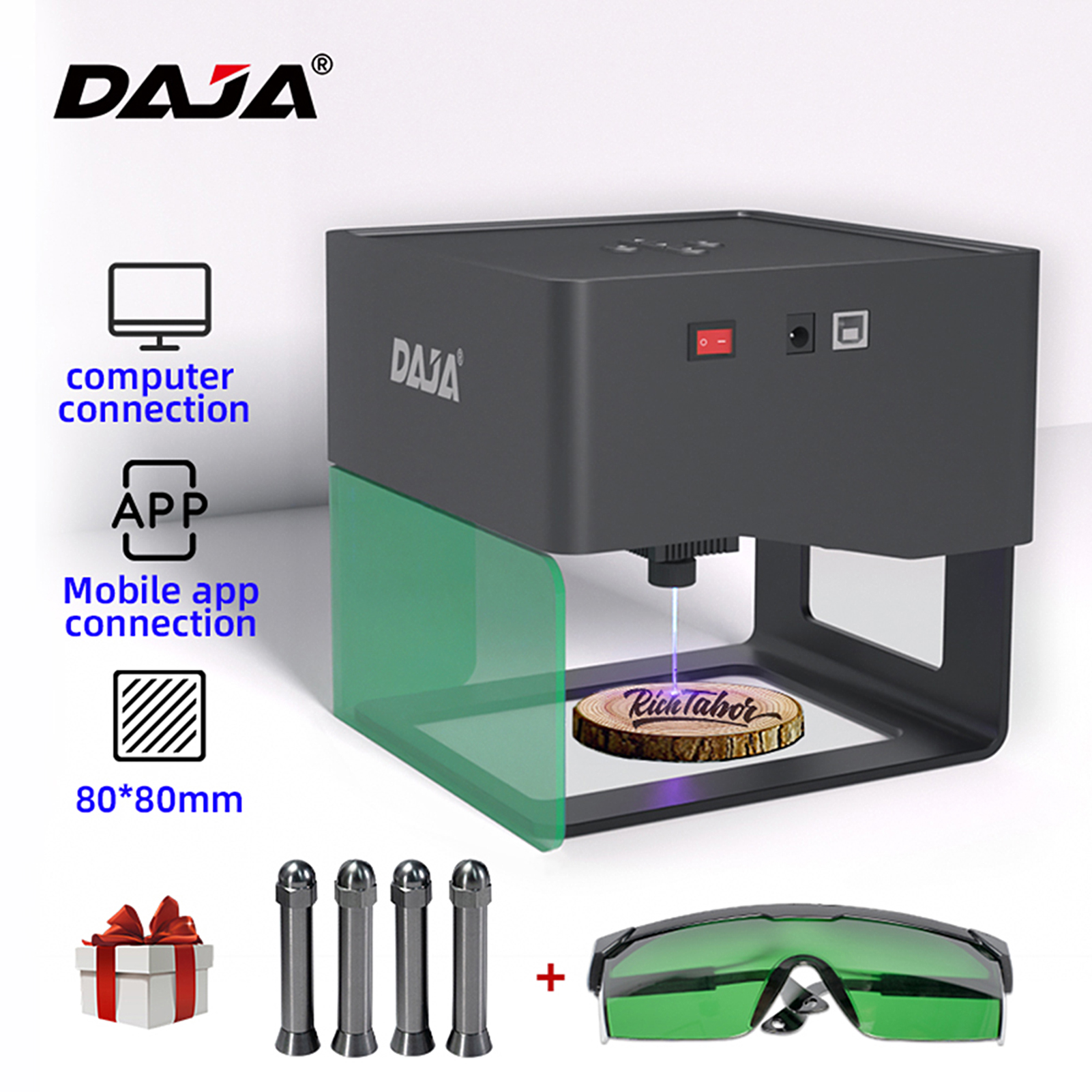 Daja dj6 gravador a laser 80x80mm área de escultura 3w laser potência app controle portátil máquina marcação gravura para impressora logotipo diy
