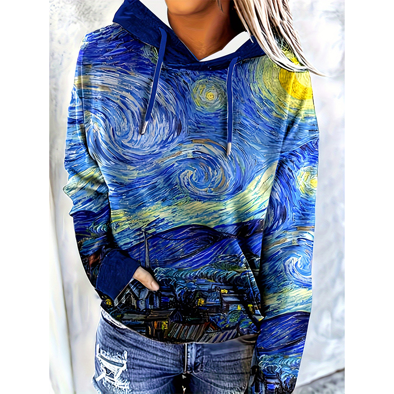 Van Gogh The Starry Night 3D Print Hoodies Women Fashion Streetwear Casual Pullover Y2k Hoodie Hooded Sweatshirts Woman Clothing